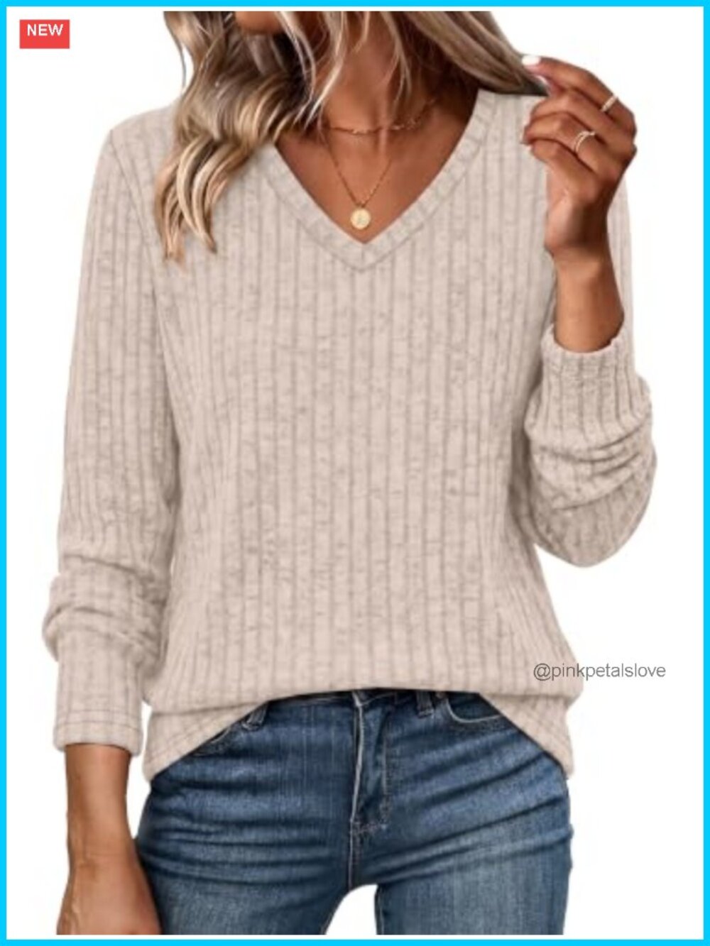 WIHOLL Womens V Neck Long Sleeve Ribbed Tunic Sweater Pullover